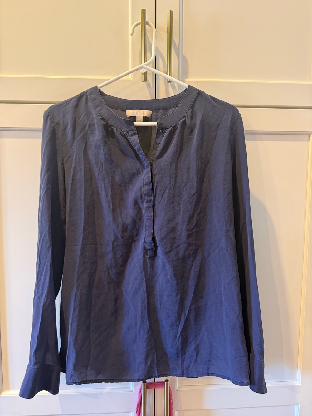 Silk Banana Republic Navy Blue Long Sleeve Henley Blouse